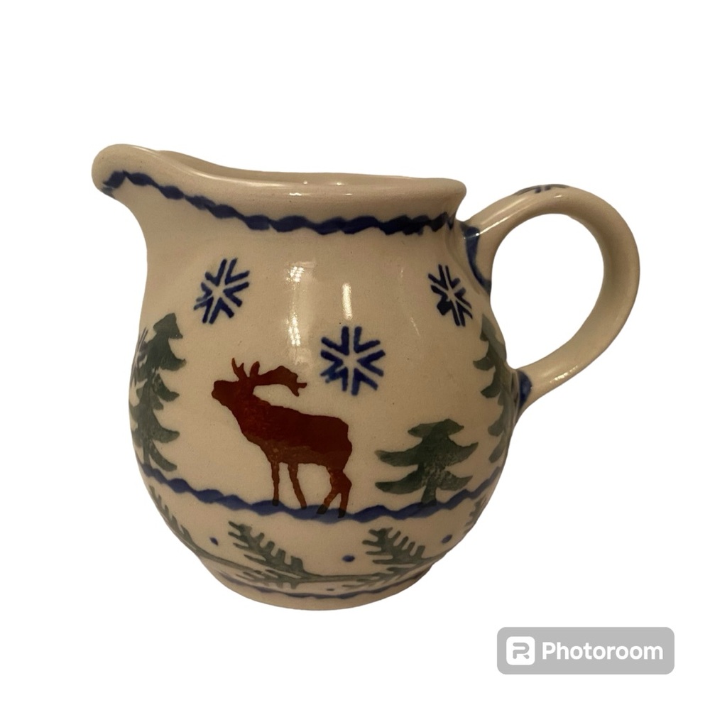 POLISH POTTERY CREAMER MINI PITCHER BLUE WHITE GREEN HANDMADE HOME BOLESLAWIEC